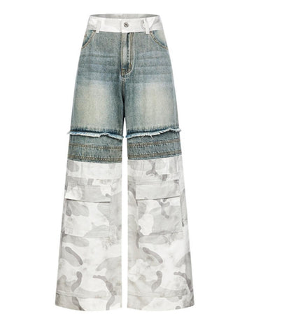 Camouflage Patchwork Denim Trousers