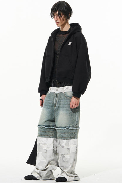 Camouflage Patchwork Denim Trousers