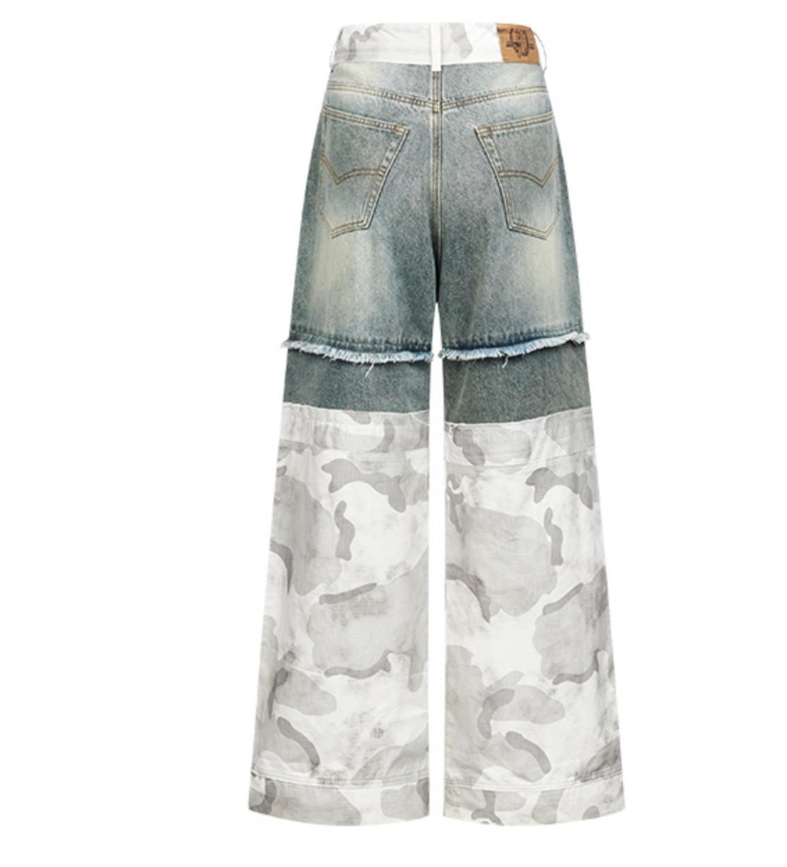 Camouflage Patchwork Denim Trousers