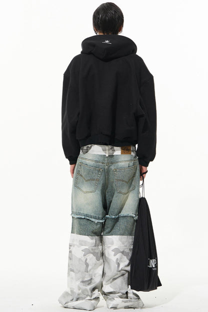 Camouflage Patchwork Denim Trousers