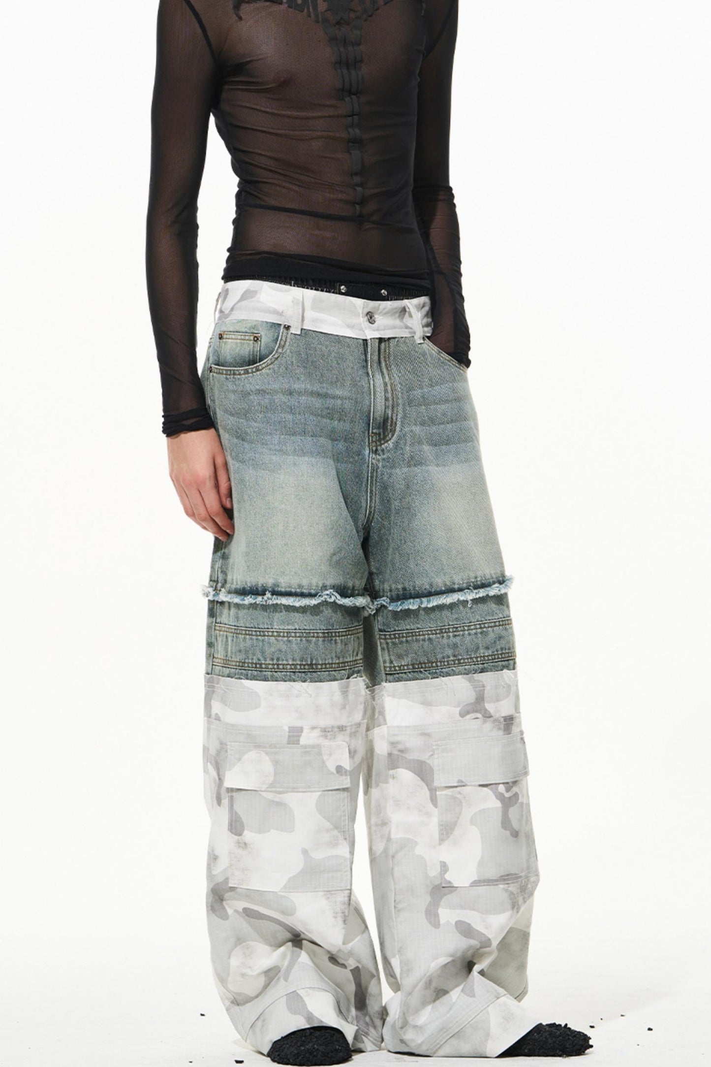 Camouflage Patchwork Denim Trousers