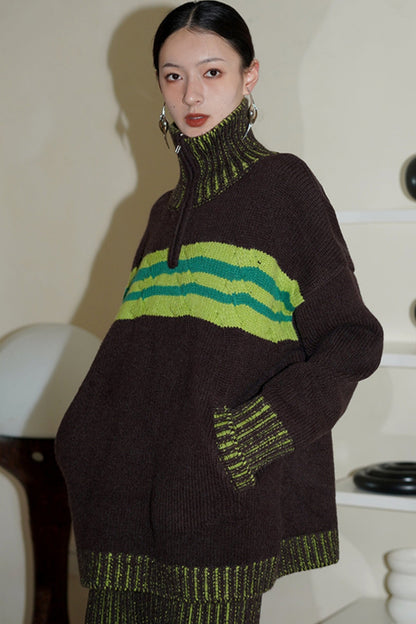 Retro Color Block Knit Jacket