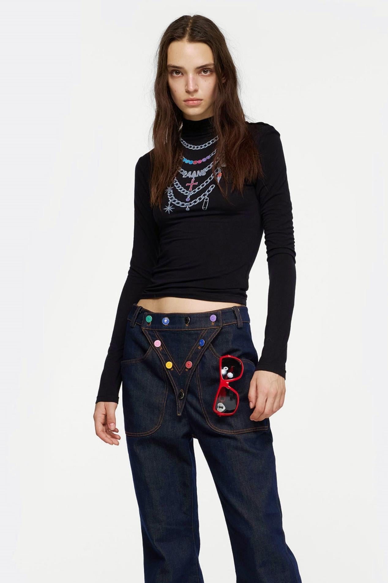 Necklace Turtleneck Long Sleeve Top