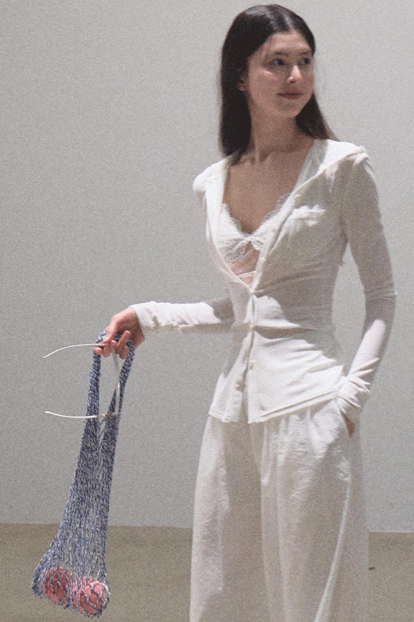 Snowflake Knit Hoodie & Patchwork Shorts Set-Up