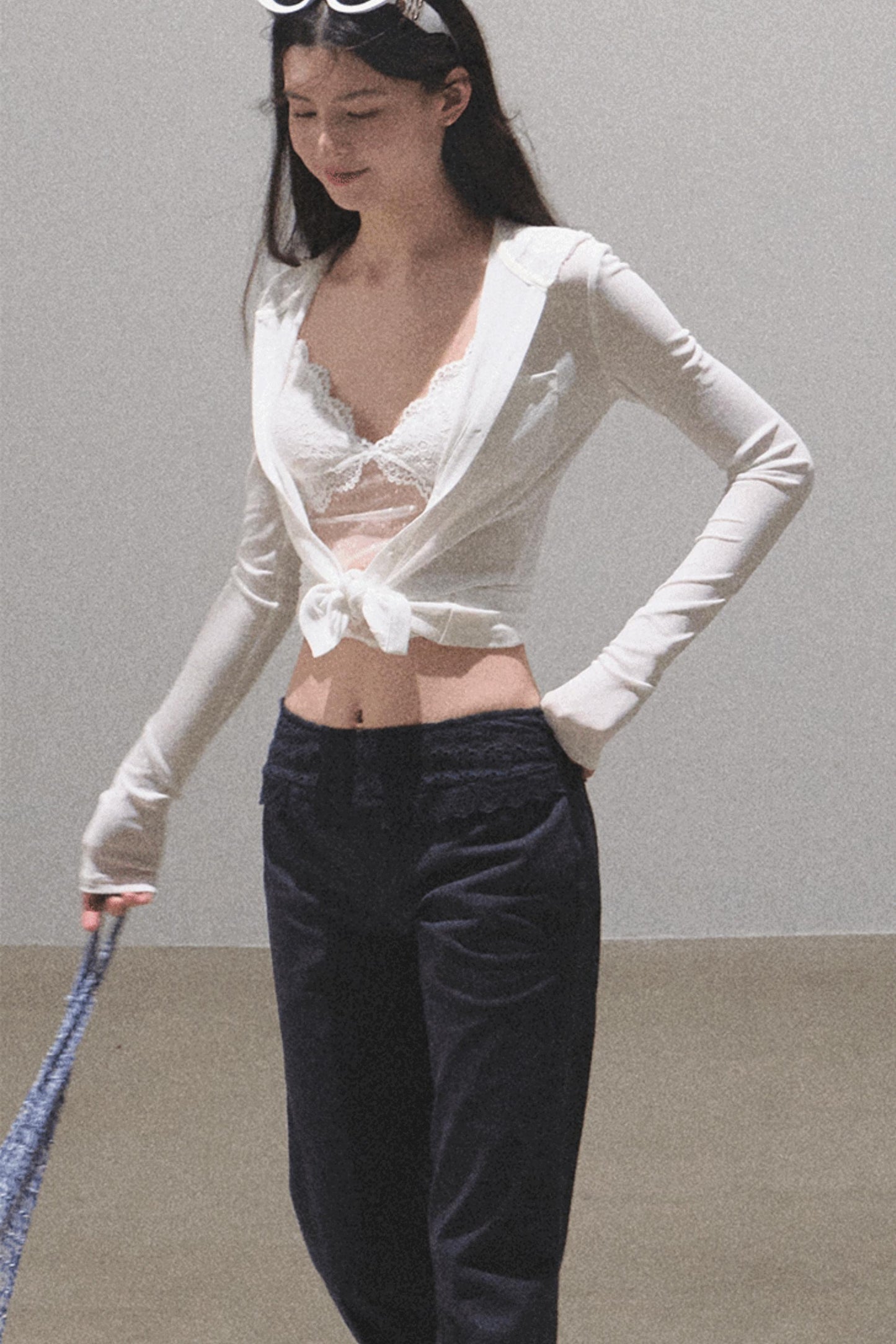 Snowflake Knit Hoodie & Patchwork Shorts Set-Up