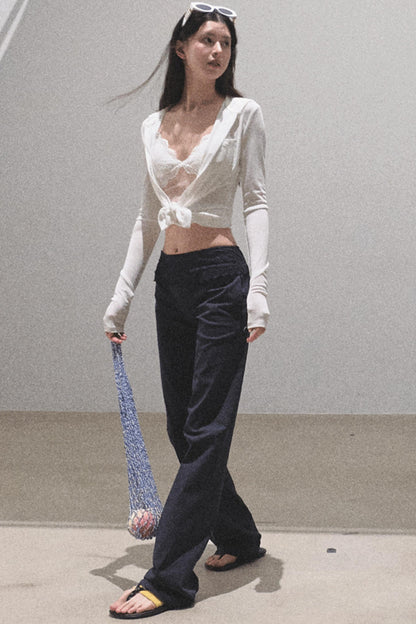 Snowflake Knit Hoodie & Patchwork Shorts Set-Up