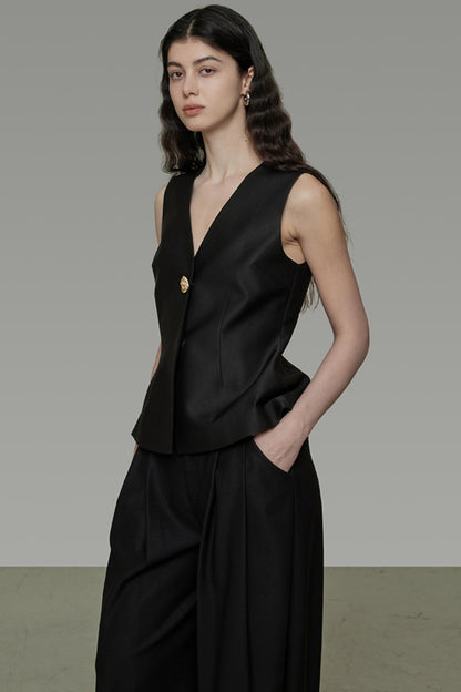 Black Slim Fit V-Neck Summer Vest