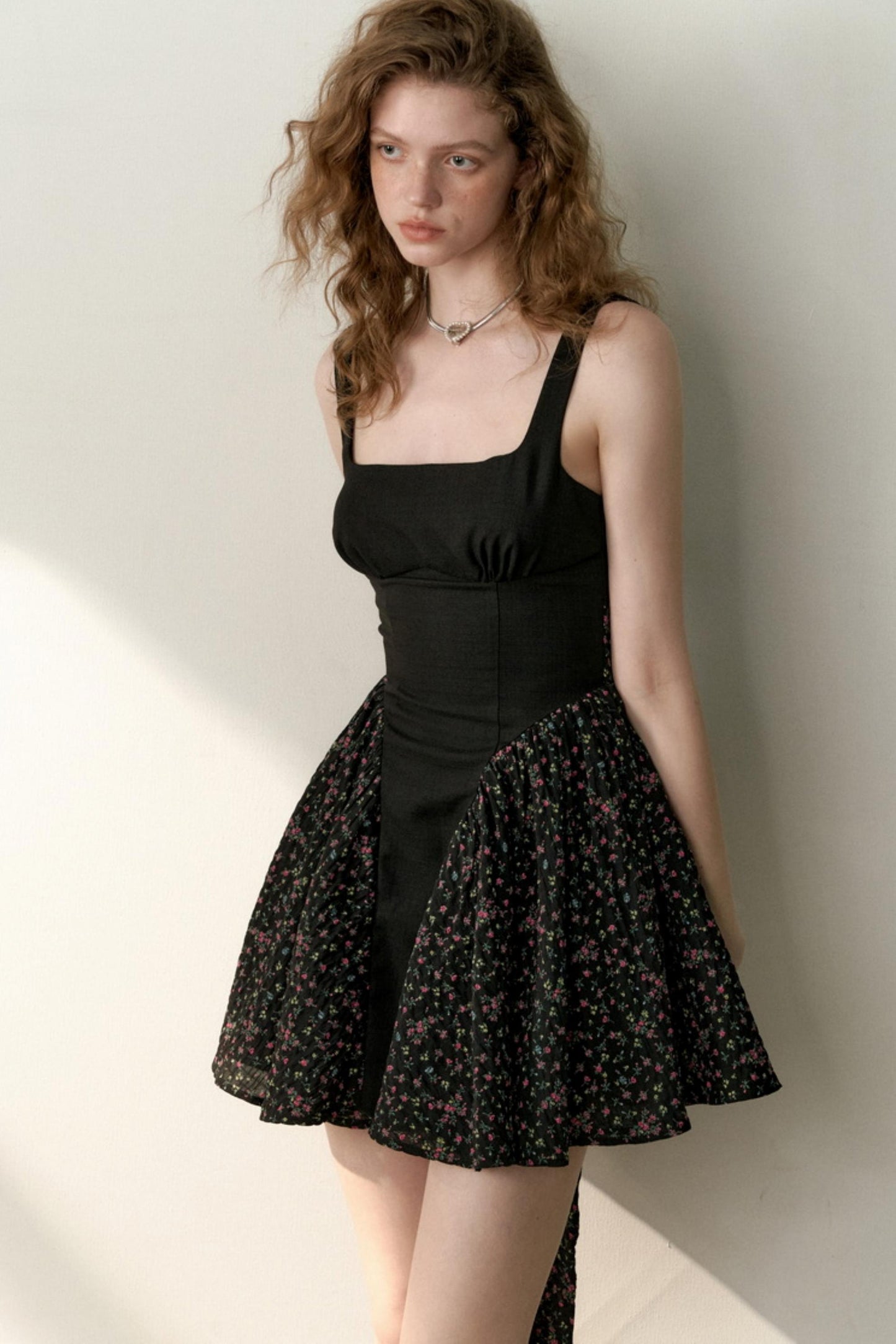 Floral Patchwork Bowtie Camisole Dress