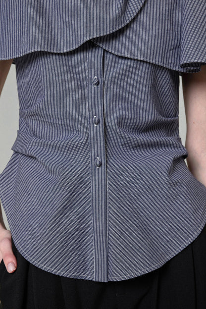 Chic One-Shoulder Lace Stripe Blouse