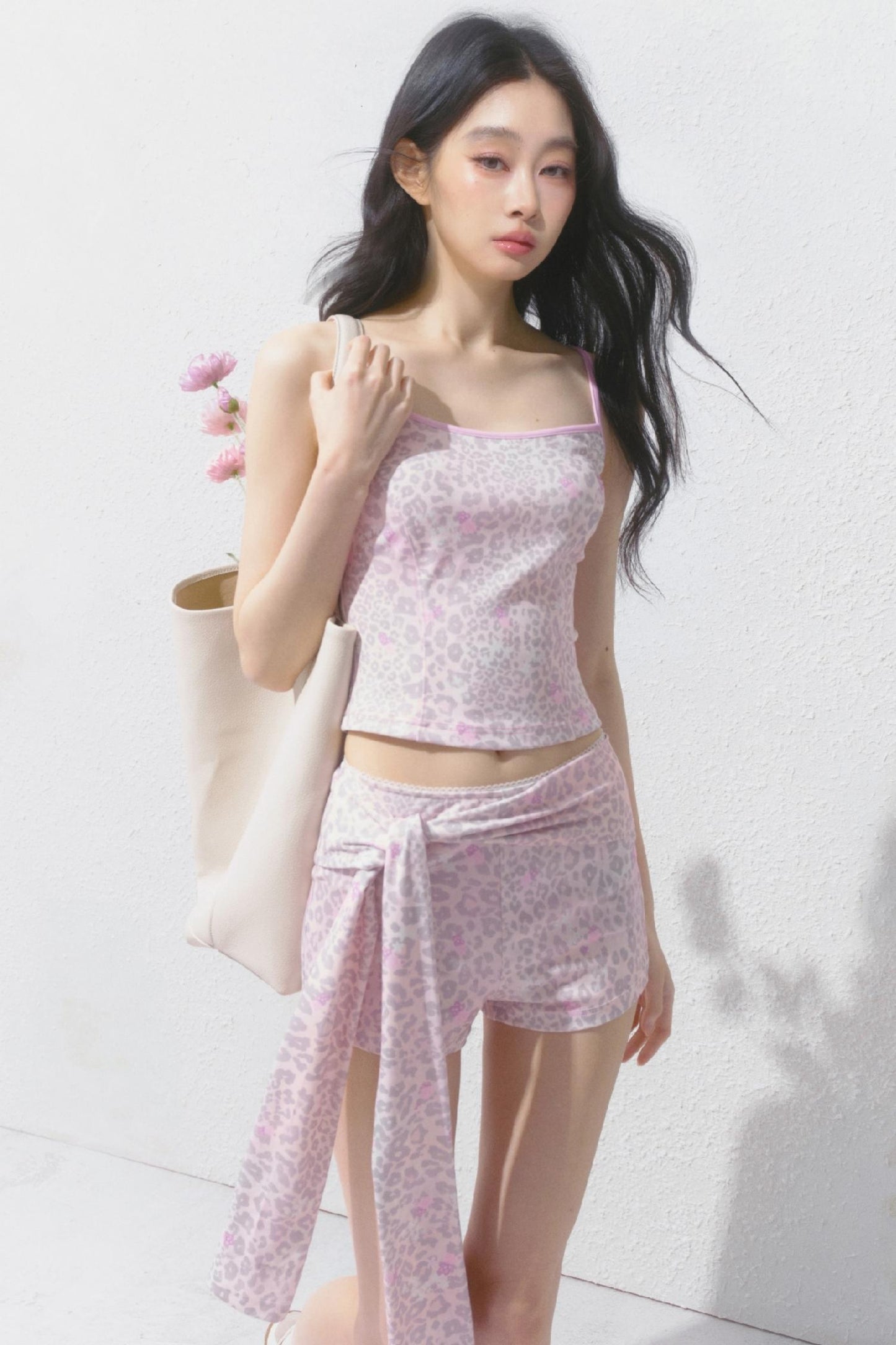 Peach Pink Leopard Print Camisole Set-Up