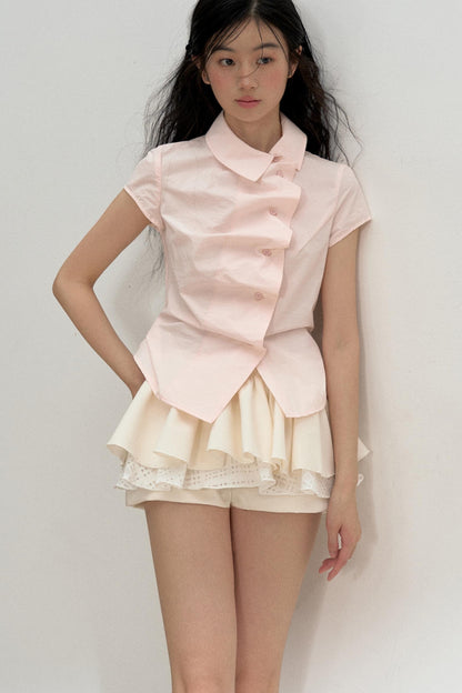 Pink Ruffle Lace Blouse