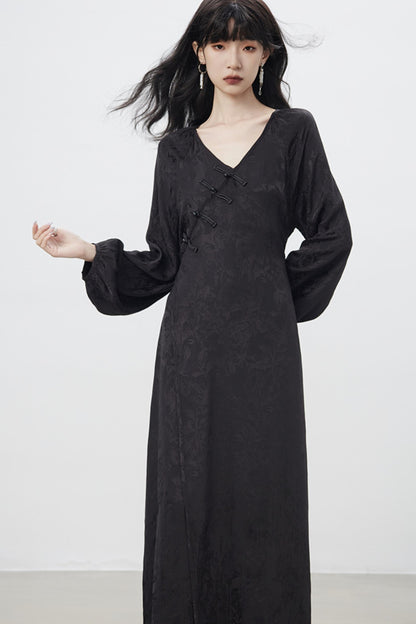 Modern V-Neck Chinese Dress