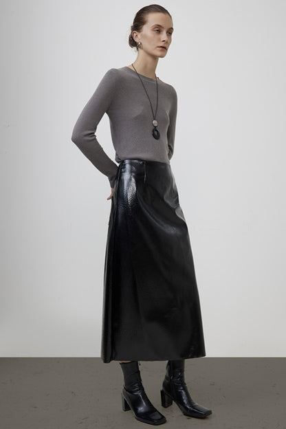 Black Leather Midi Skirt