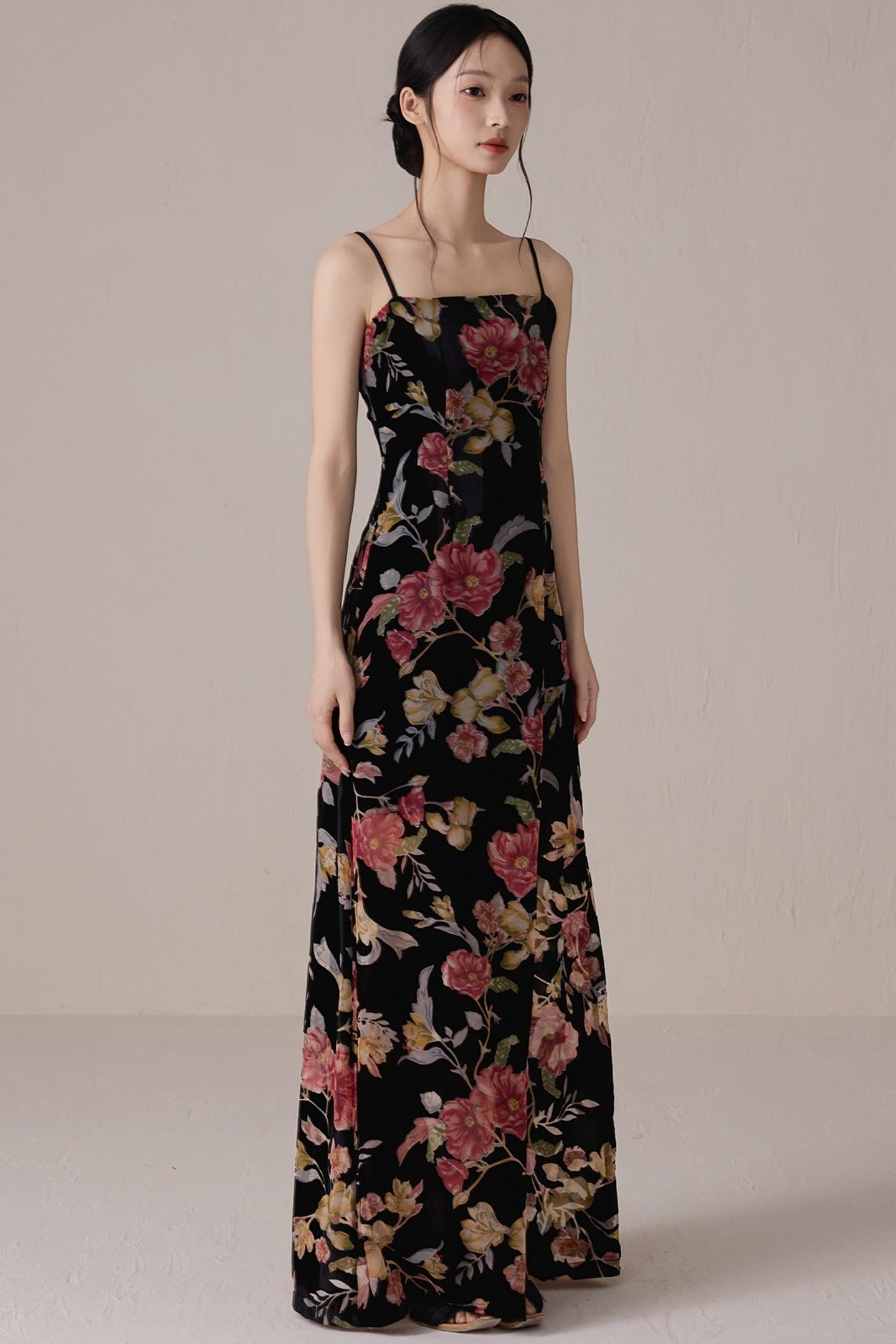 Vintage Floral Halter Maxi Dress