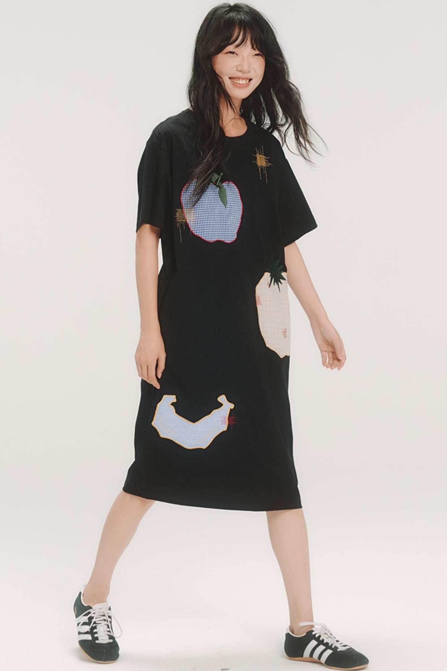 Fruit Check Applique T-Shirt Dress
