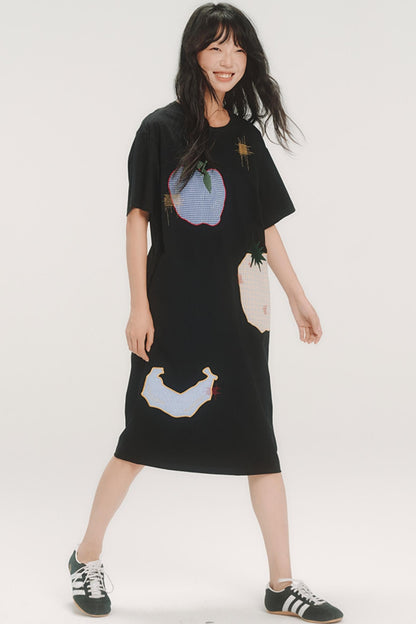 Fruit Check Applique T-Shirt Dress