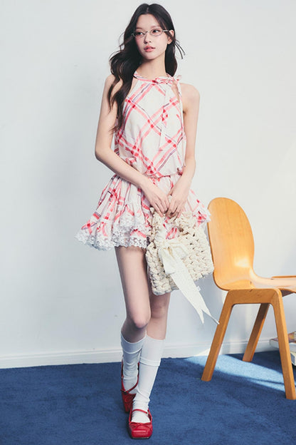 Memorial Rose Check Lace Dress