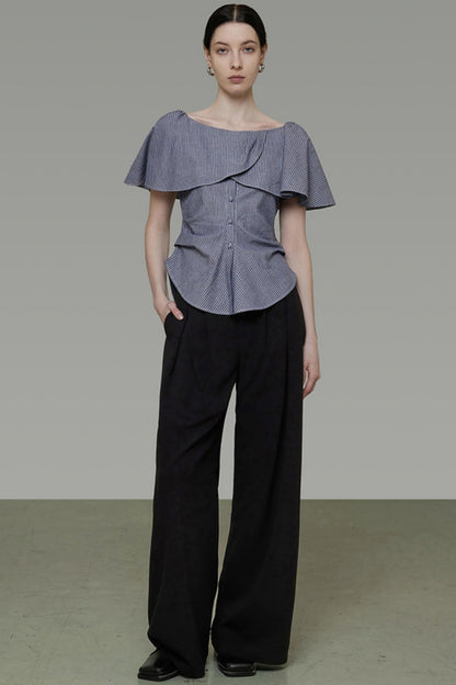 Chic One-Shoulder Lace Stripe Blouse