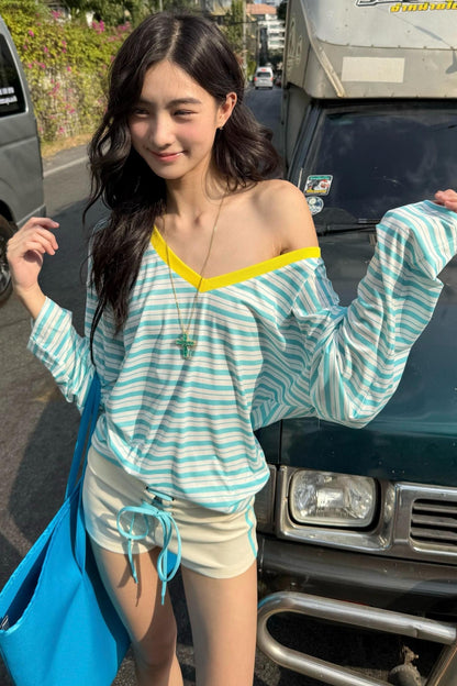 Striped V-Neck Vacation T-Shirt