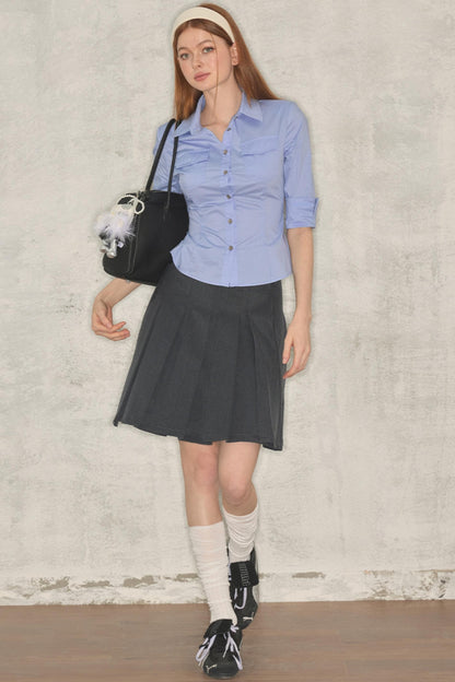 Gray Summer Pleated Skirt