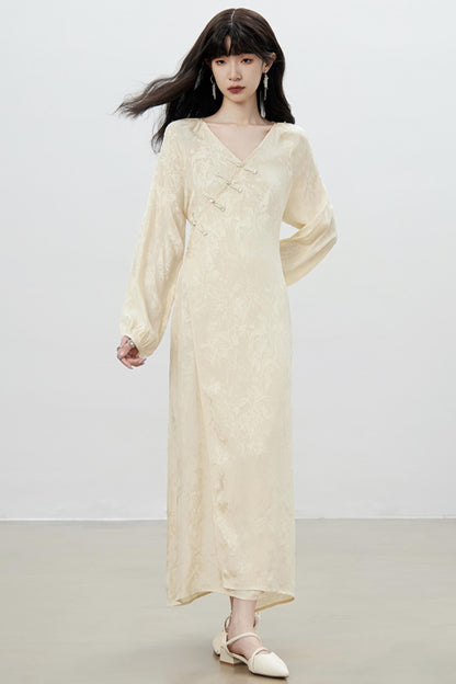 Modern V-Neck Chinese Dress