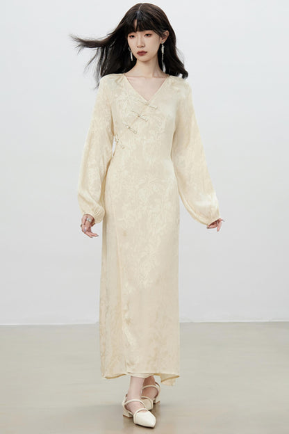 Modern V-Neck Chinese Dress