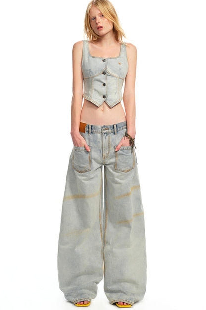 Vintage Micro-Stretch Denim Vest