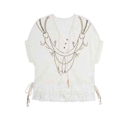 Earthy Orange Belt With Retro Lace Shirt Set-Up