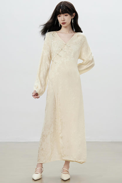 Modern V-Neck Chinese Dress