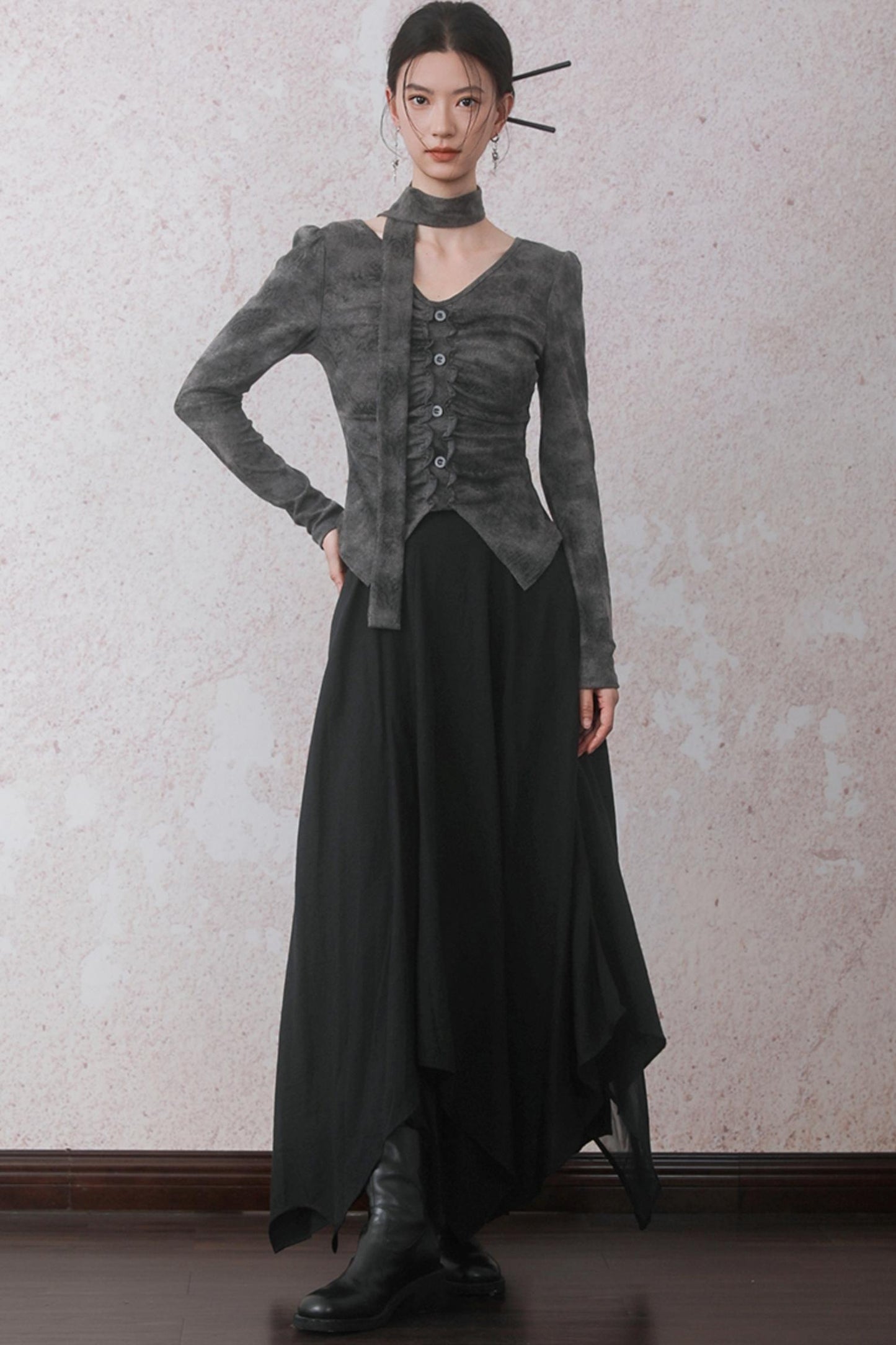 Autumn Double Hem Brown A-Line Skirt