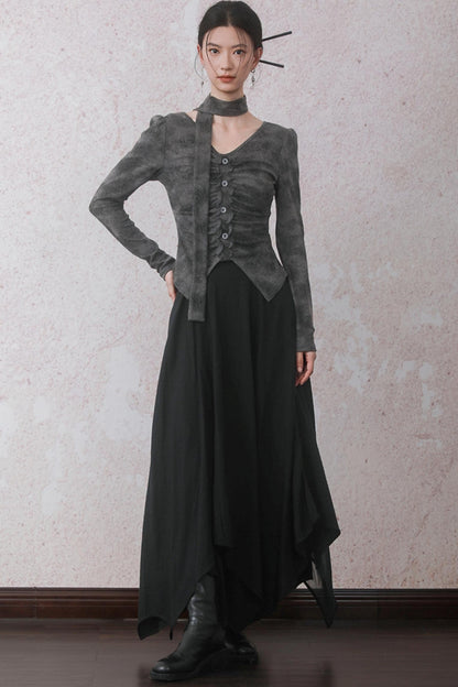 Autumn Double Hem Brown A-Line Skirt