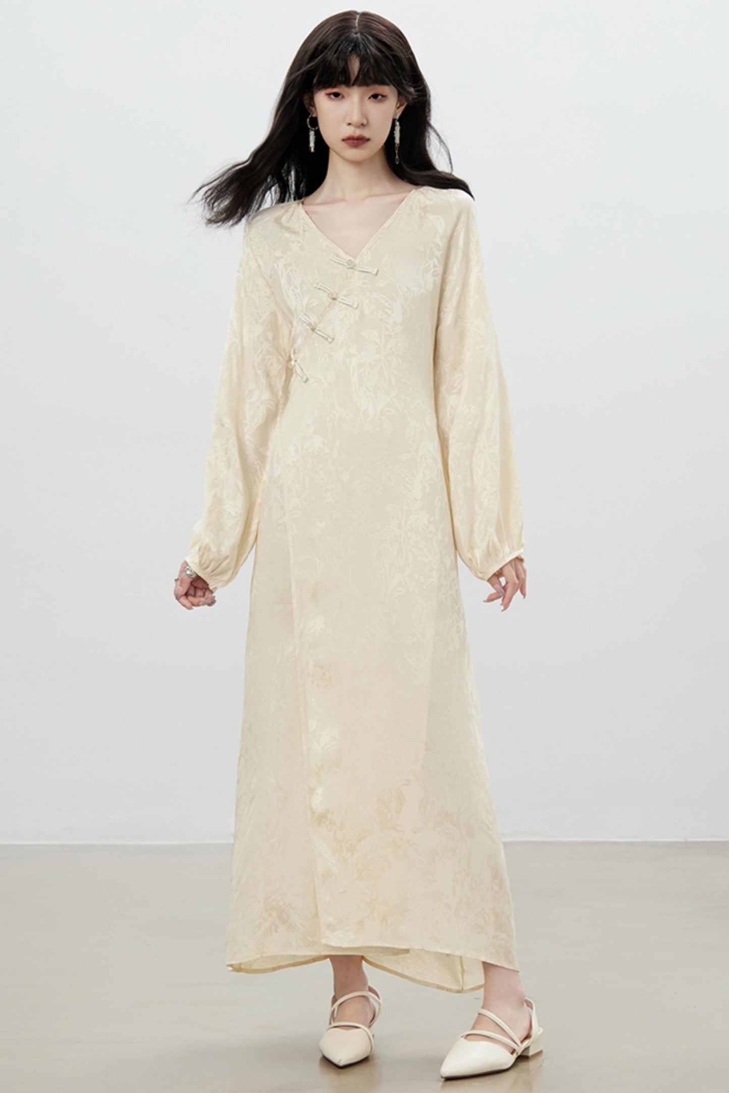 Modern V-Neck Chinese Dress