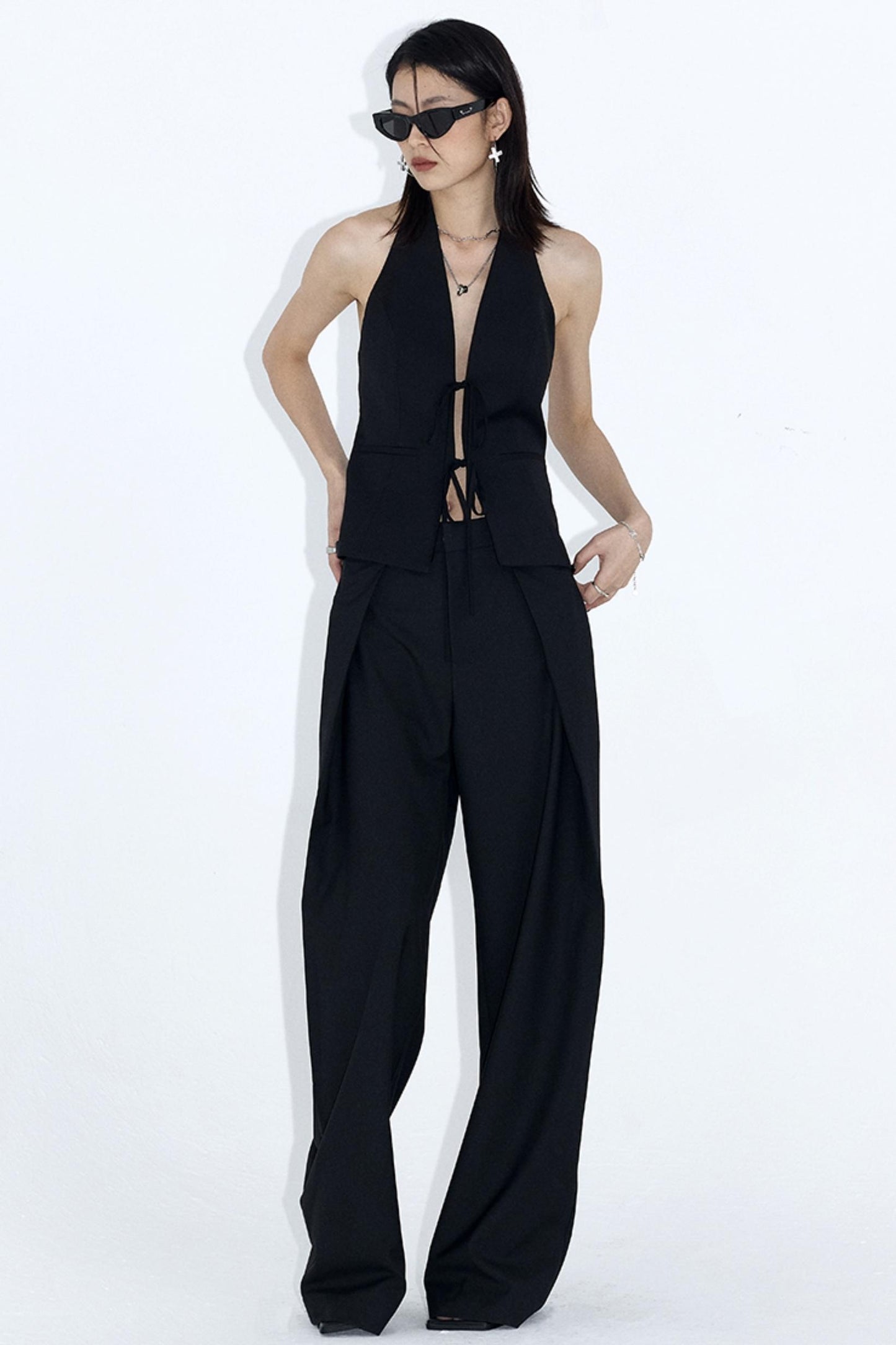 Draped Embroidered Suit Pants