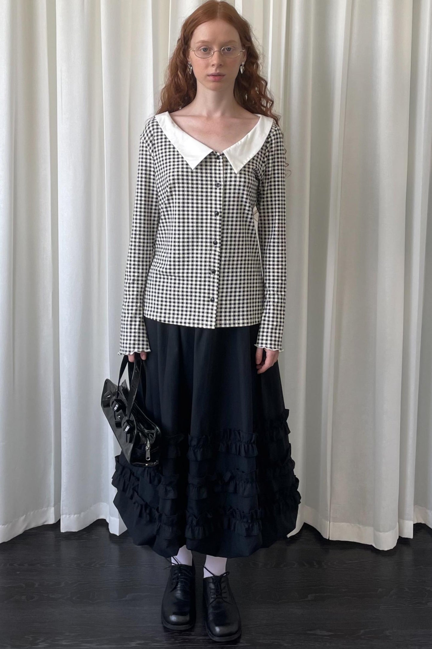 Pointed Neck Long Sleeve Shirt