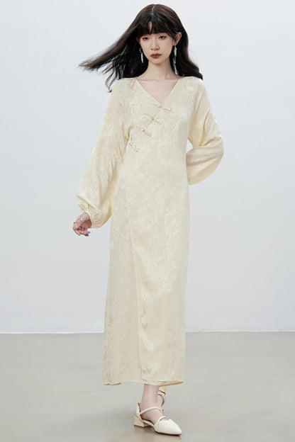 Modern V-Neck Chinese Dress