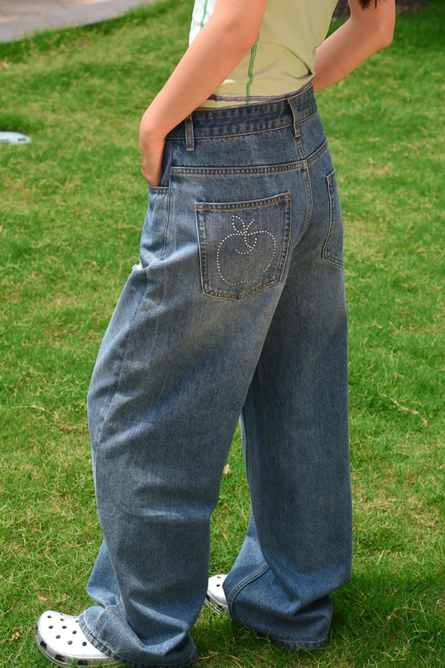 Denim Blossom Pants