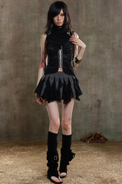 Polygonal Striped Bustier Skirt