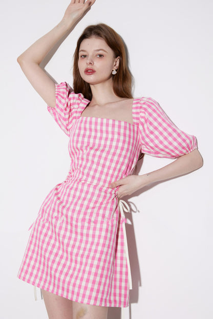 Pink Grid Short Dress