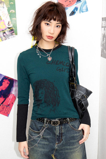 Embroidery Straight Shoulder T-Shirt