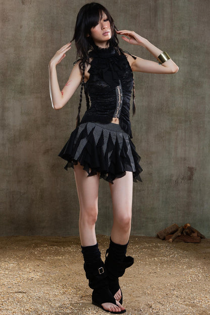 Polygonal Striped Bustier Skirt