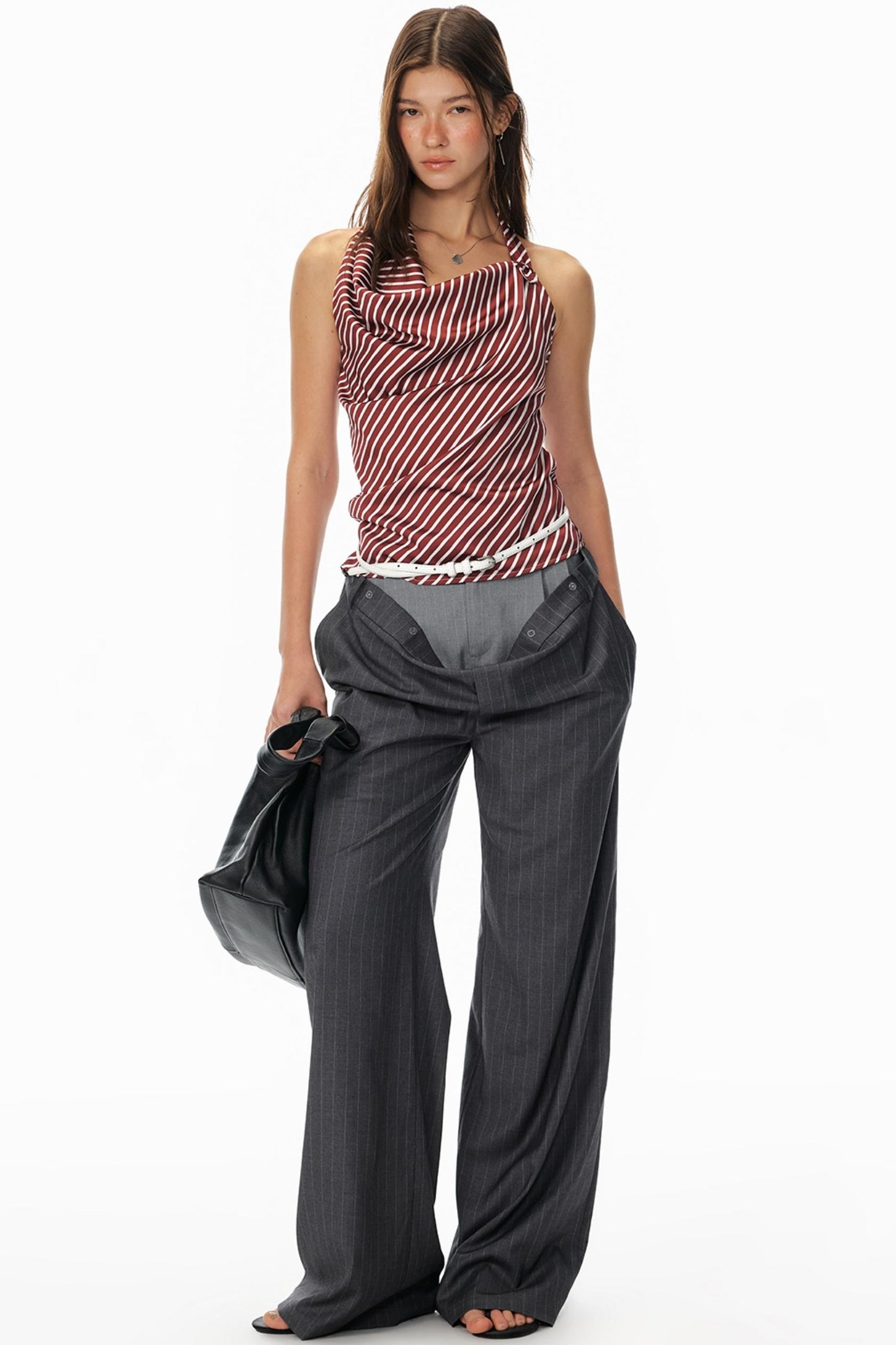 Asymmetric Striped Ruffle Top