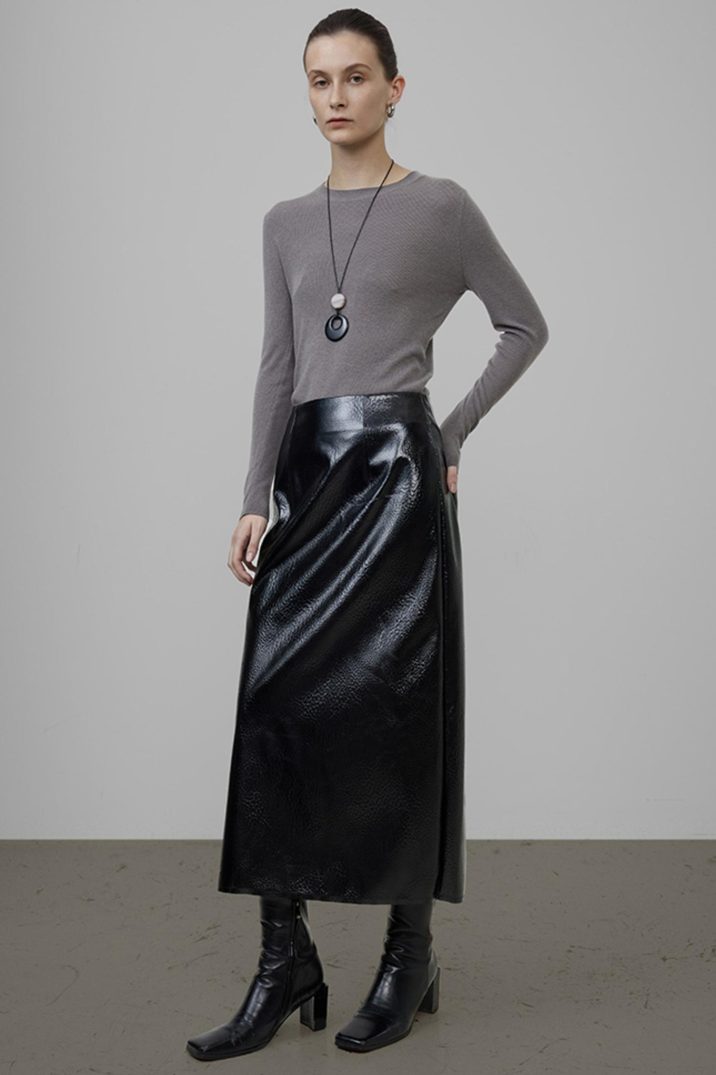 Black Leather Midi Skirt