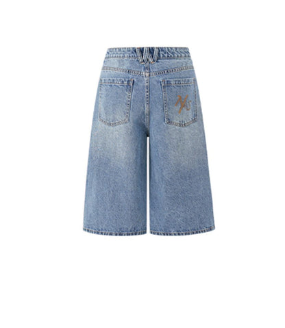 Blue Cow Midi Shorts