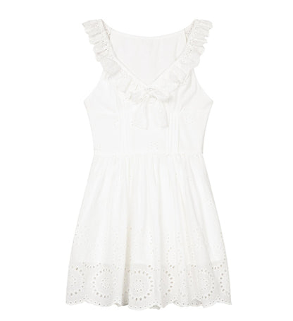 Elegance White V-Neck Ribbon Dress