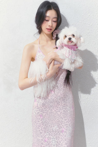 Pink Halter Backless Dress