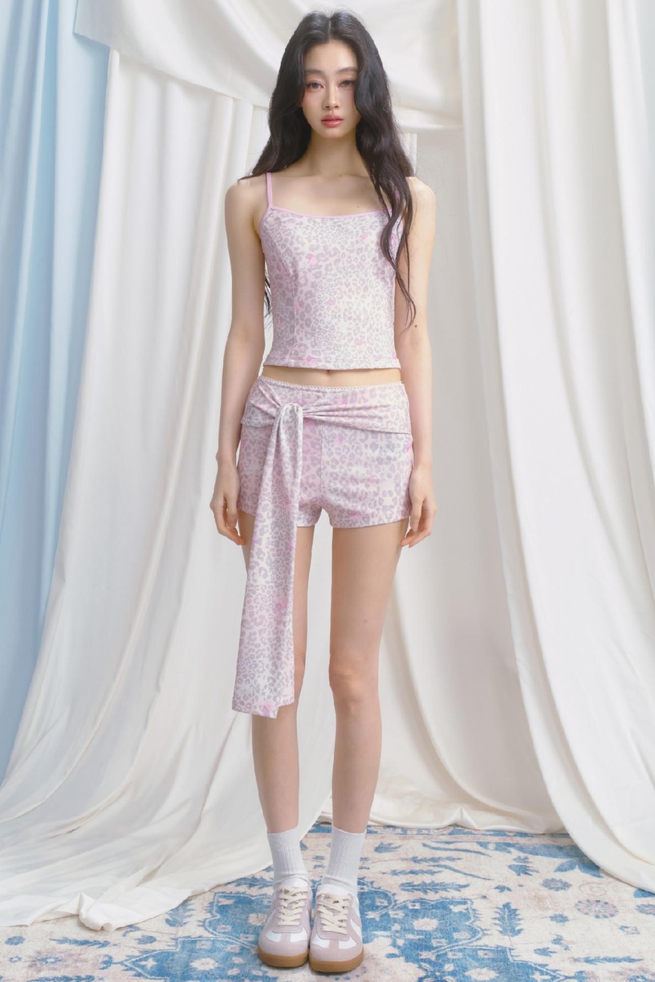 Peach Pink Leopard Print Camisole Set-Up