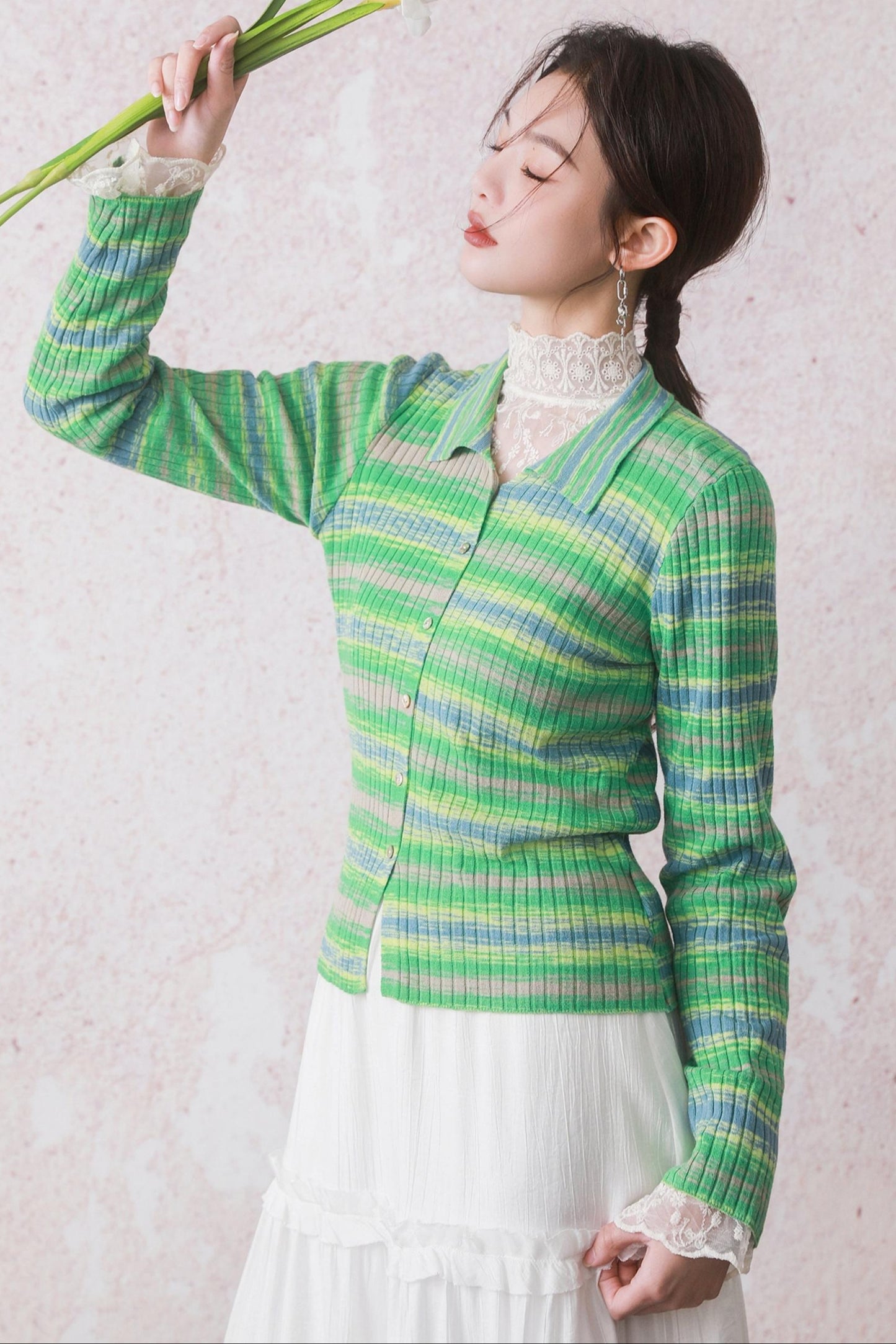 Green Chipping Knit Jacket