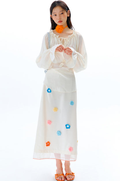 Hand Crochet Flower Organza Panel Skirt