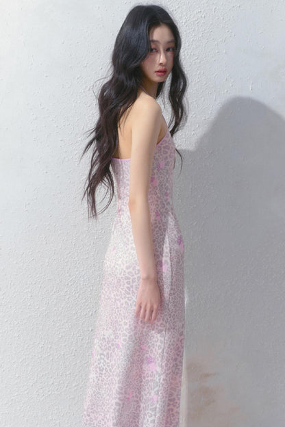 Pink Halter Backless Dress