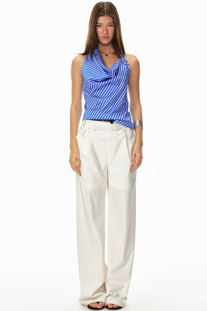 Asymmetric Striped Ruffle Top